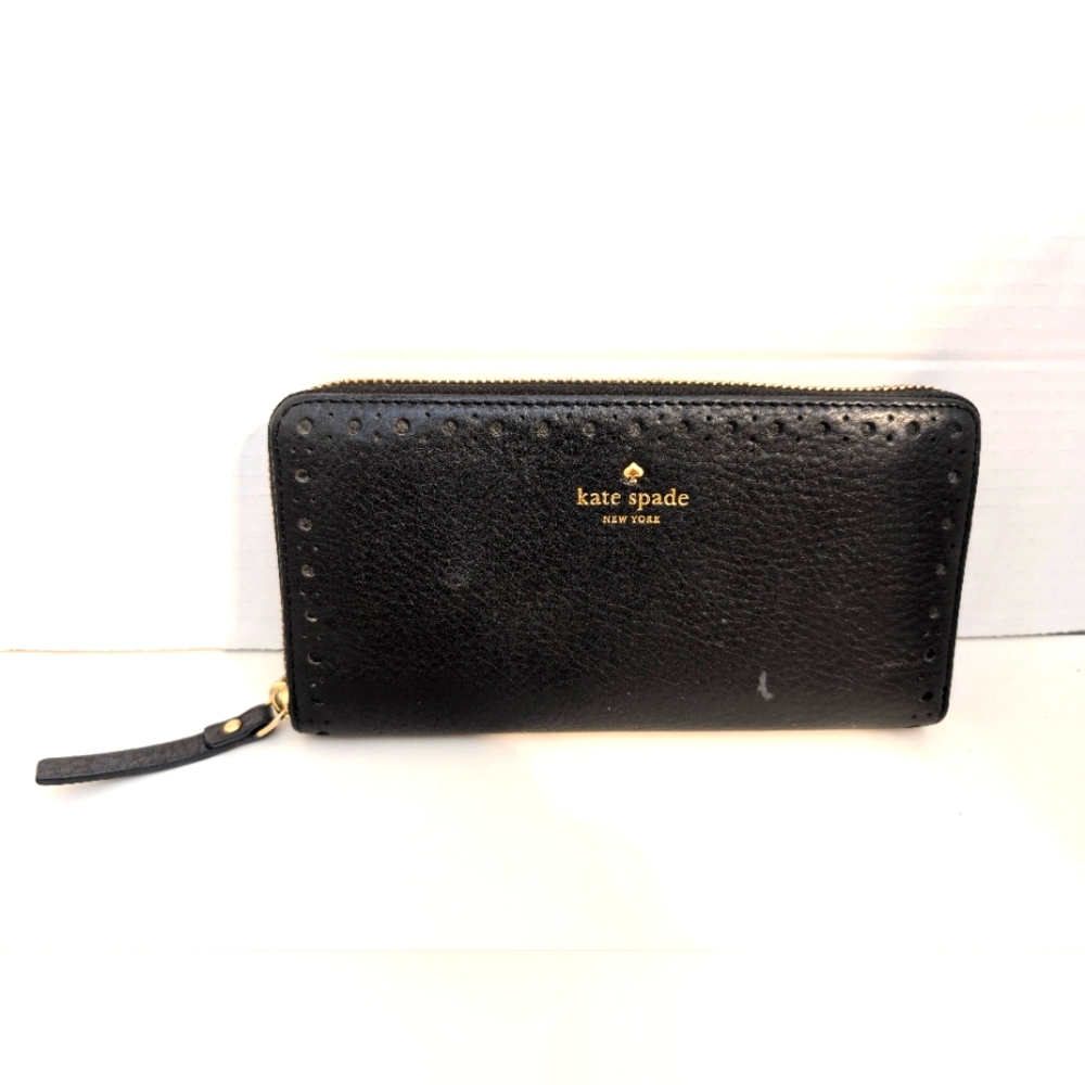Kate Spade Black Leather Cowhide Wallet with Decorative Edging